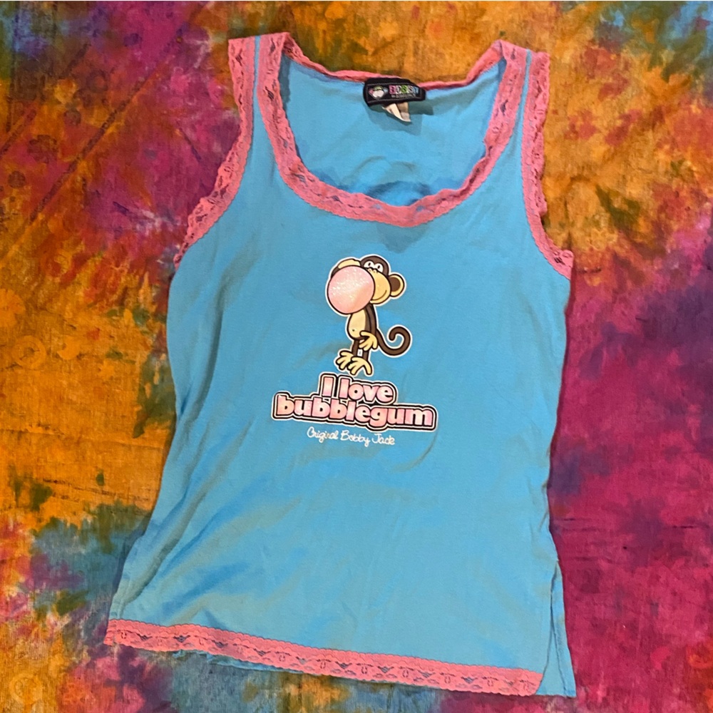 Bobby Jack Blue Tank Top with Pink Lace